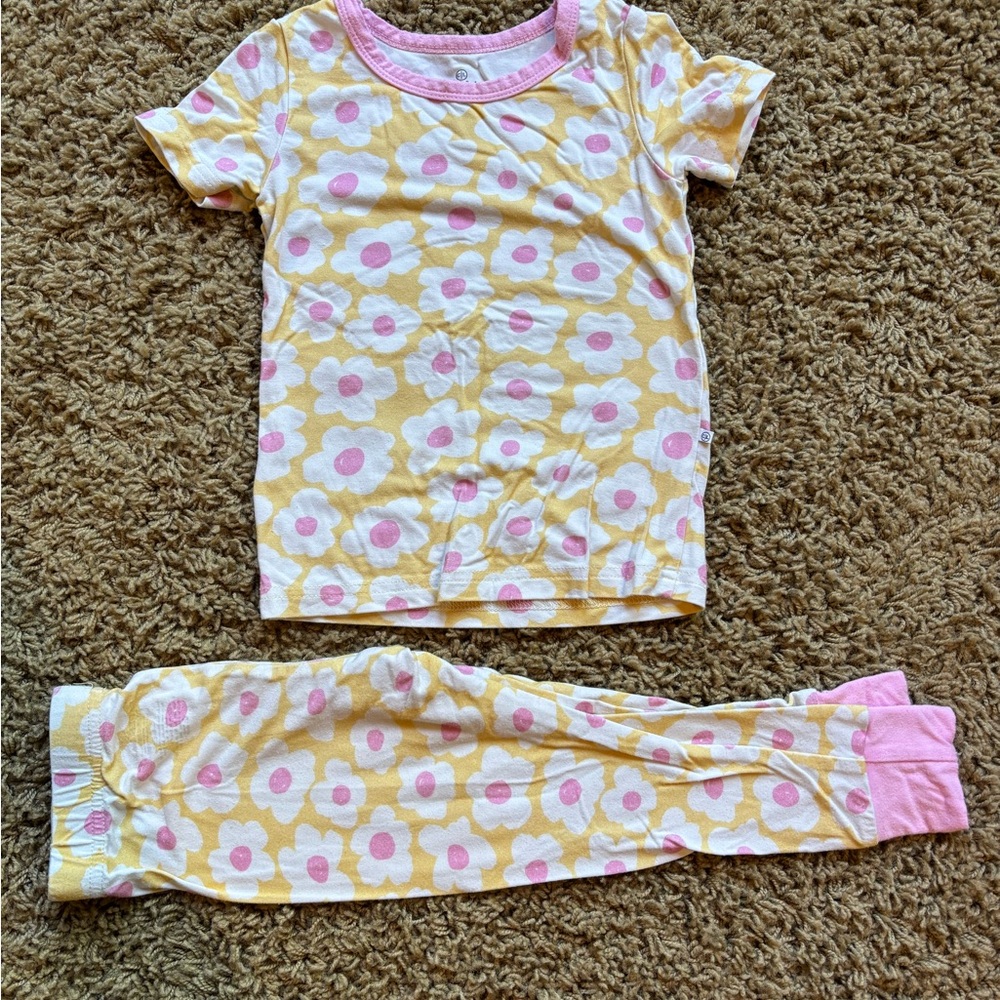 Caden Lane Floral Kids Pajama Set - Pink and Cream